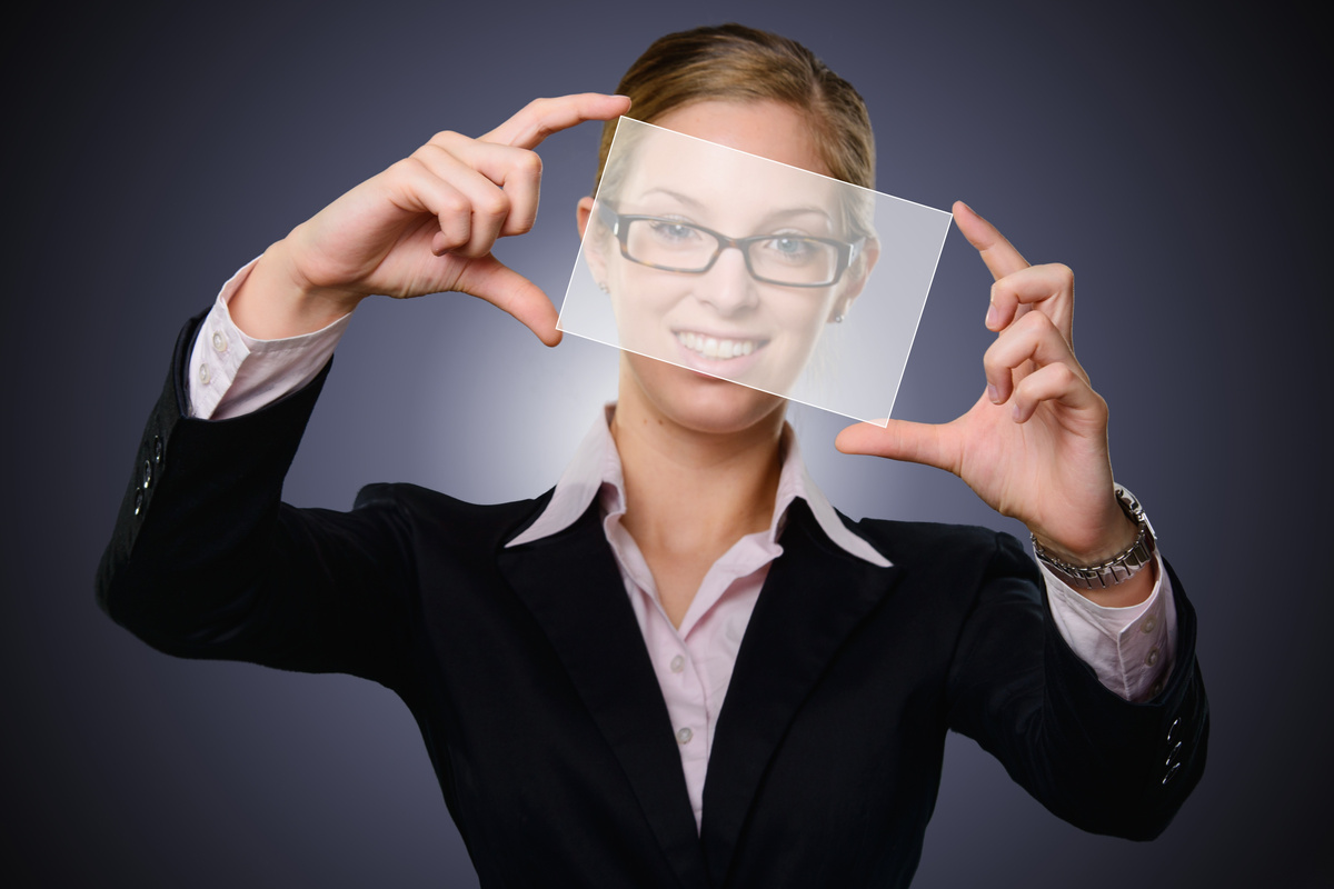 Woman Holding Transparent Square for Text